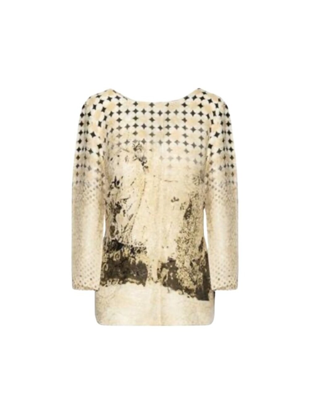 Piazza Sempione 100% Italian Silk Jacquard Blouse Abstract Print 3/4 Sleeve MED